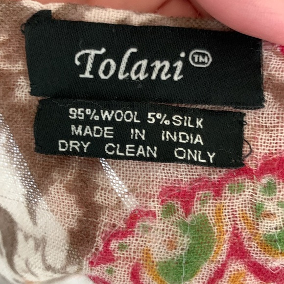 Tolani boho print wool and silk scarf with embroidery and beading made in India - Picture 8 of 8